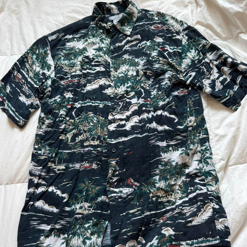 Vintage hawaiian shirt northwest blue sz m rayon relaxed fit resort skater